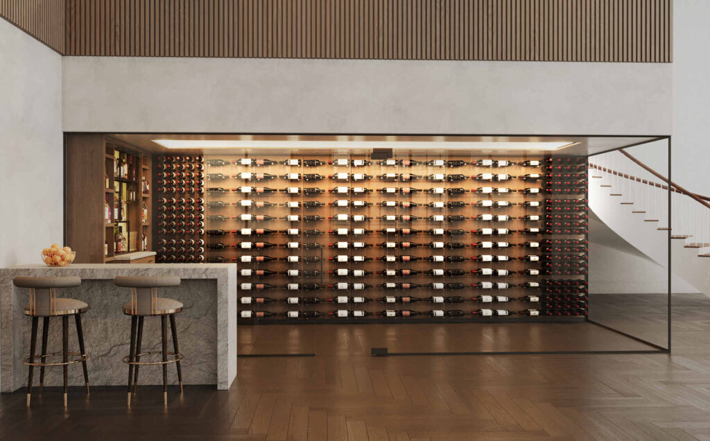 Feature Panels Oak Contemporary Wine Room With Bar Counter (1)